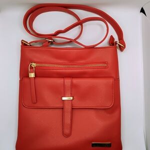 Sag Harbor Vibrant Red Crossbody Bag with Gold Details With Black Lining